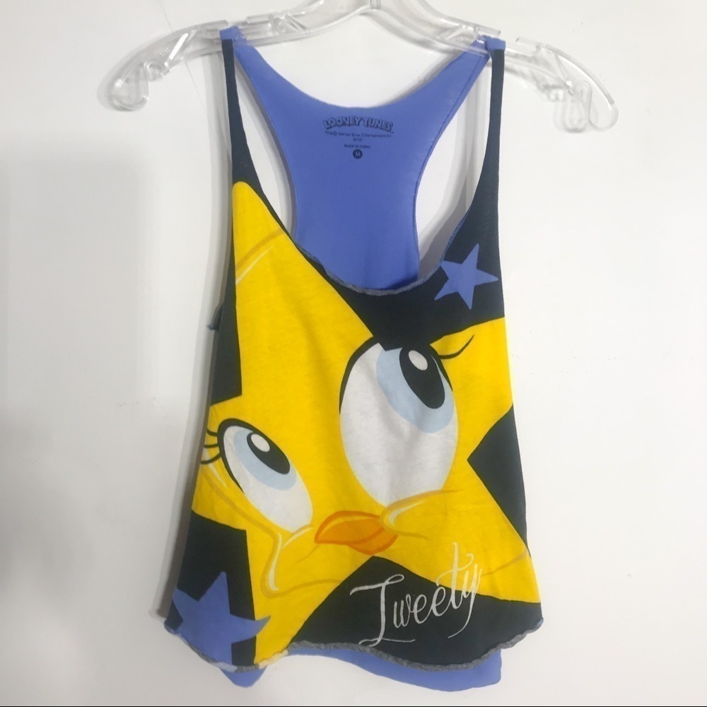 Looney Tunes Tweety Bird Star Muscle Tank top medium blue